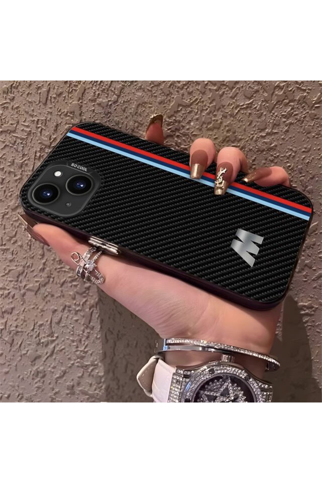 iPhone BMW Desenli Silikon Kenar Sert Arka Anti Düşme Telefon Kılıfı