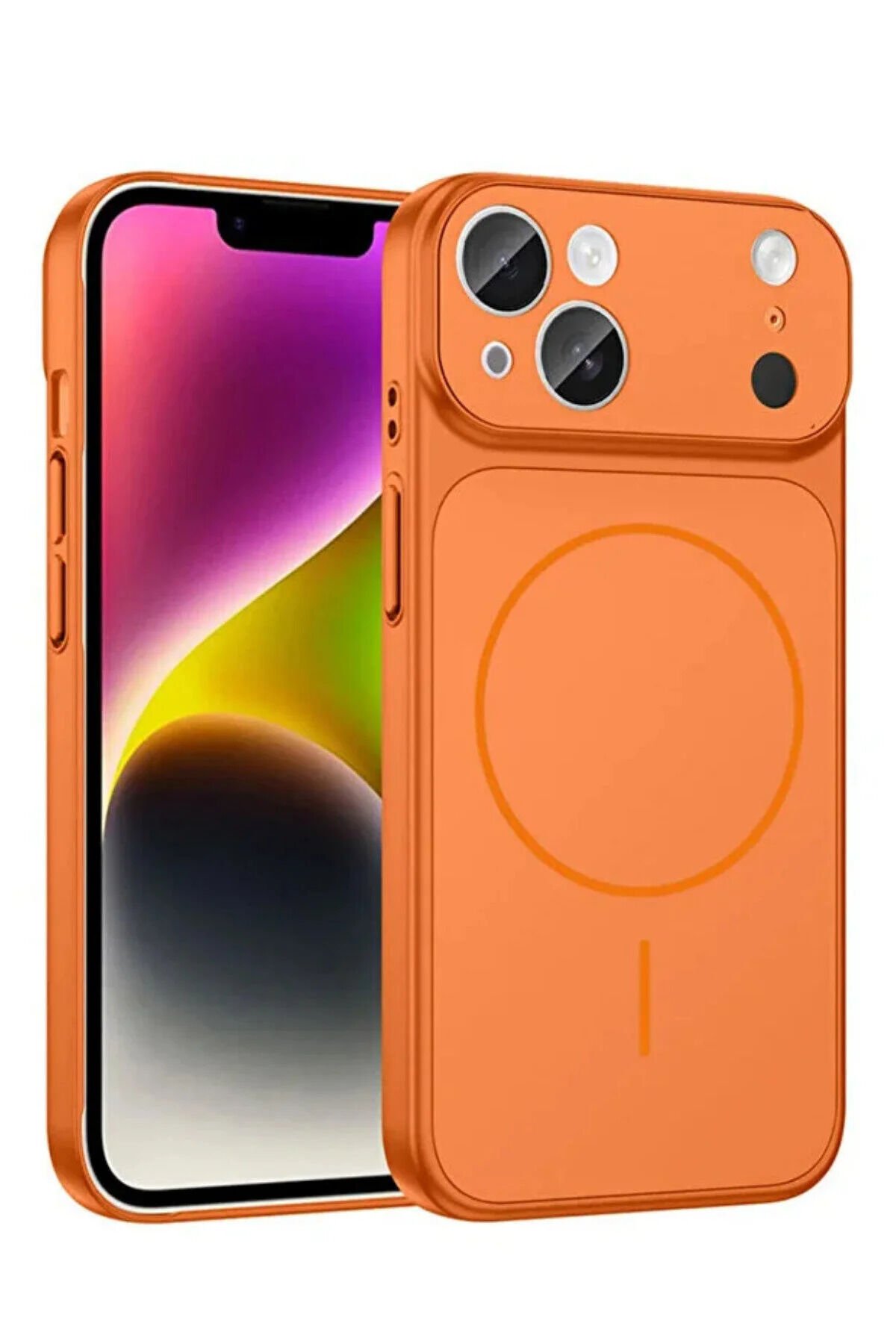 iPhone TURUNCU 13 Uyumlu 17 Pro Max Görünüme Çeviren Kamera Koruma Magsafe Kılıf