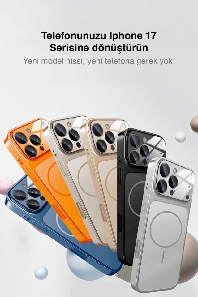 iPhone Gümüş 14 Pro Uyumlu 17 Pro Max Görünüme Çeviren Kamera Koruma Magsafe Kılıf