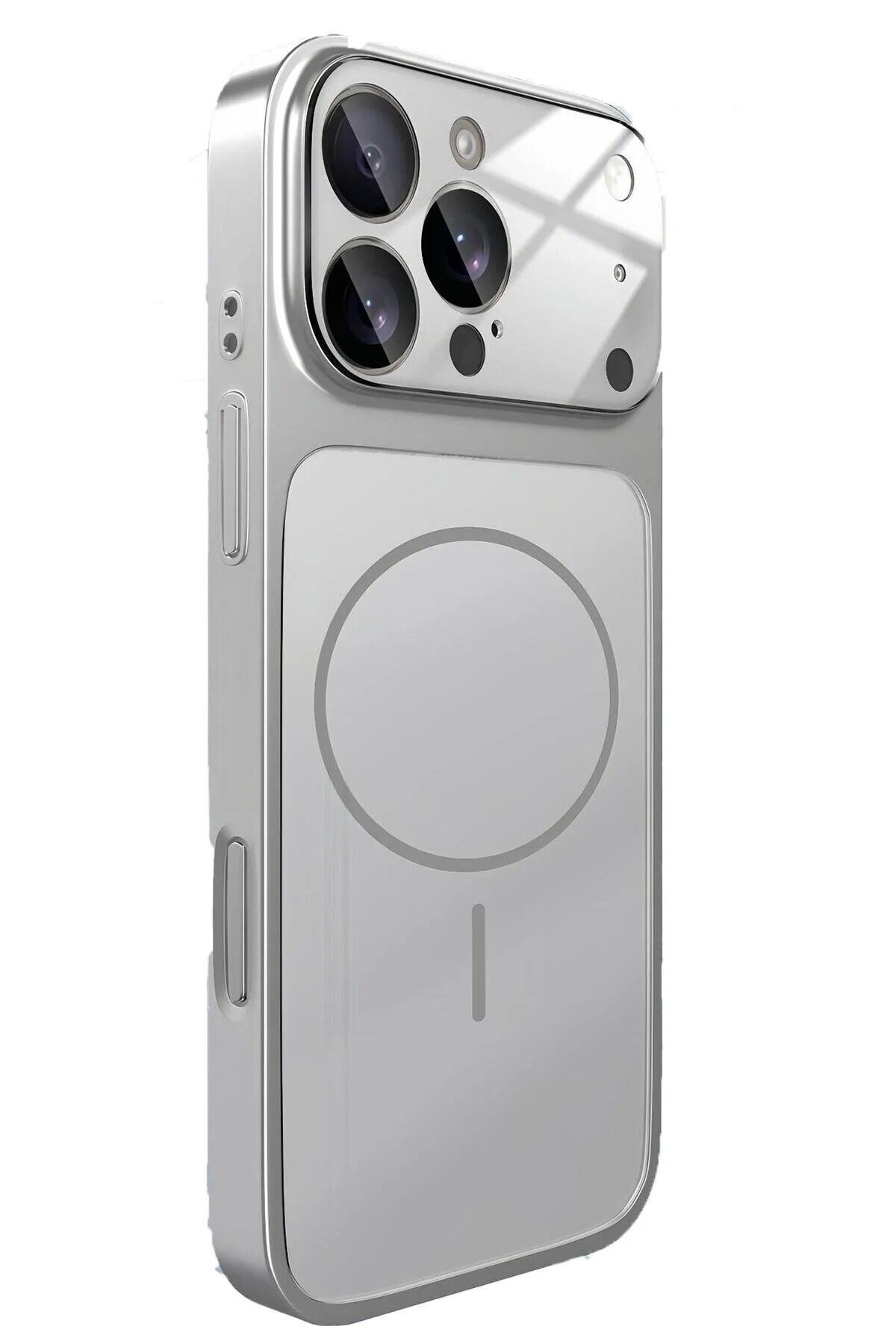 iPhone Gümüş 14 Pro Uyumlu 17 Pro Max Görünüme Çeviren Kamera Koruma Magsafe Kılıf