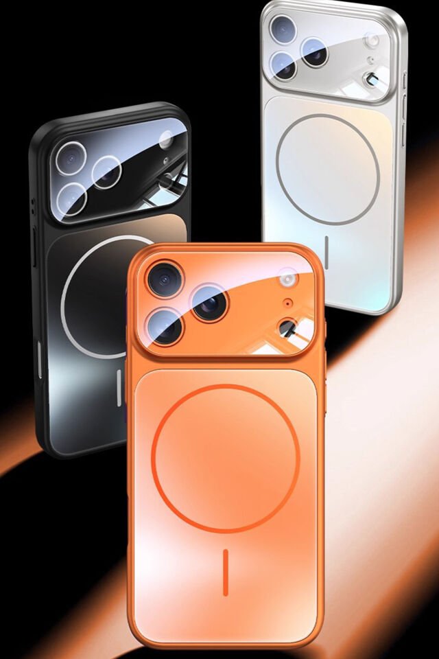 iPhone Turuncu 16 Pro Max Uyumlu 17 Pro Max Görünüme Çeviren Kamera Koruma Magsafe Kılıf