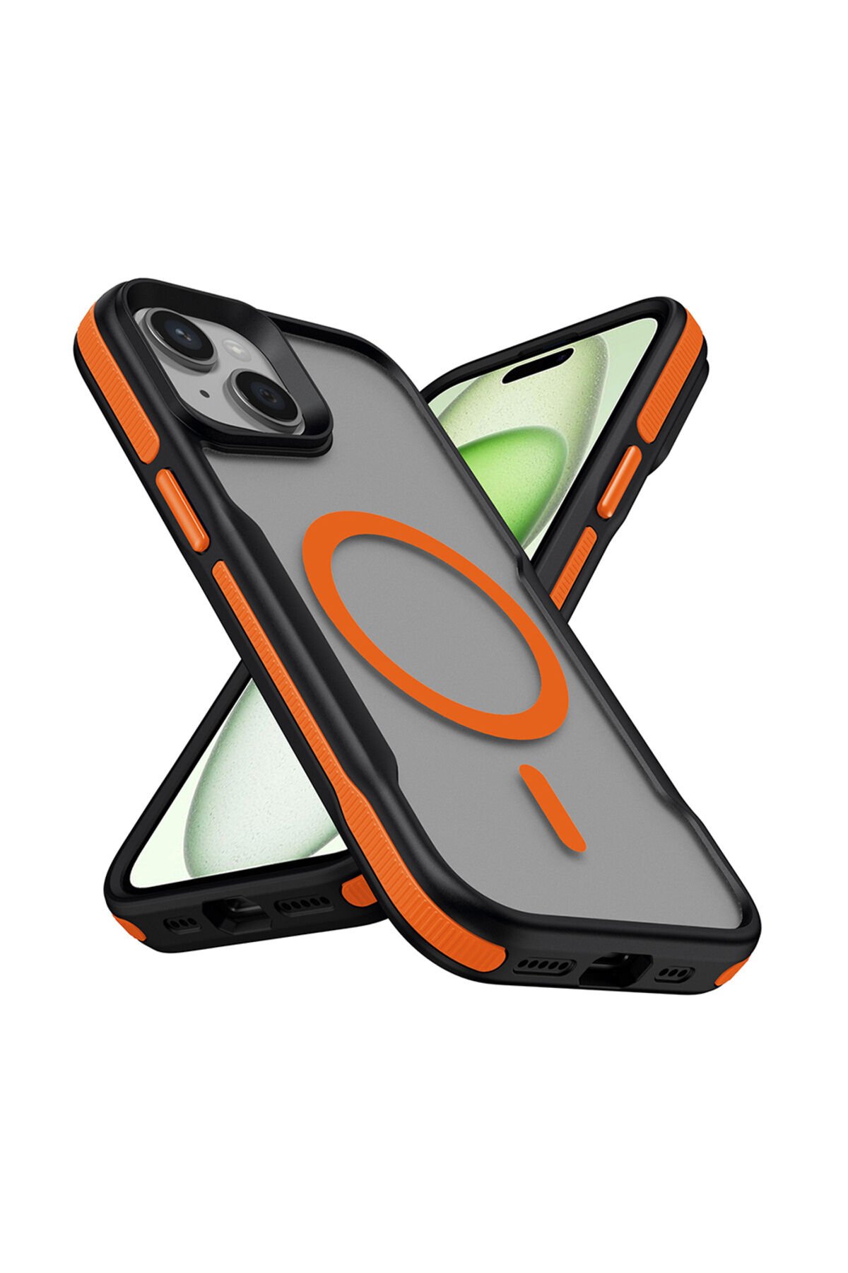 iPhone 13 için Uyumlu Kılıf M-safe Şarj Özellikli Renkli Kenar Airbag Şeritli Lamer Kapak