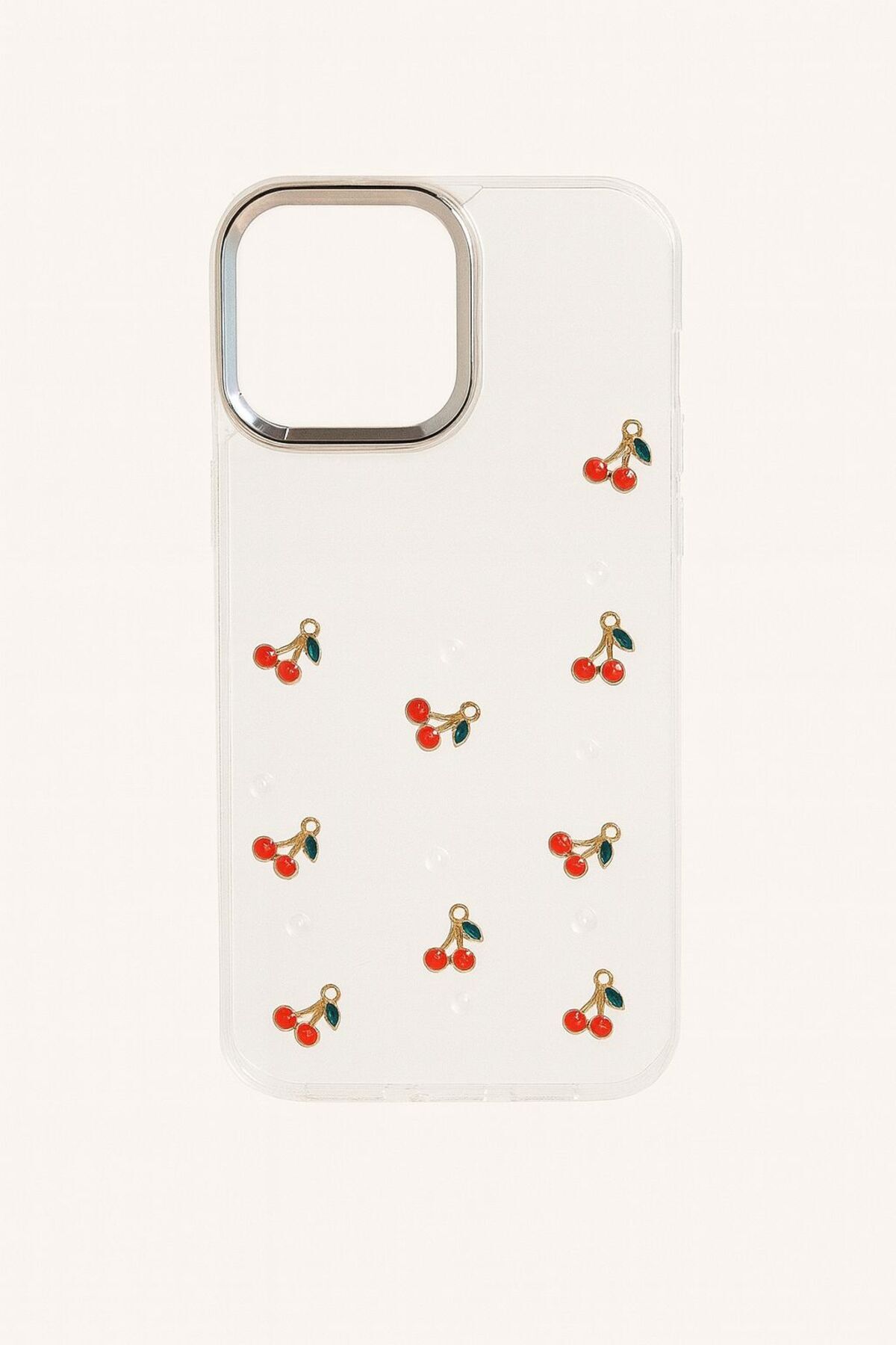 Şeffaf Simli Kiraz Desenli Kılıf İPHONE 17 PRO UYUMLU