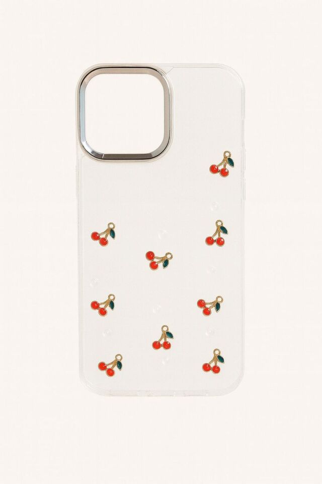 Şeffaf Simli Kiraz Desenli Kılıf İPHONE 17 PRO UYUMLU