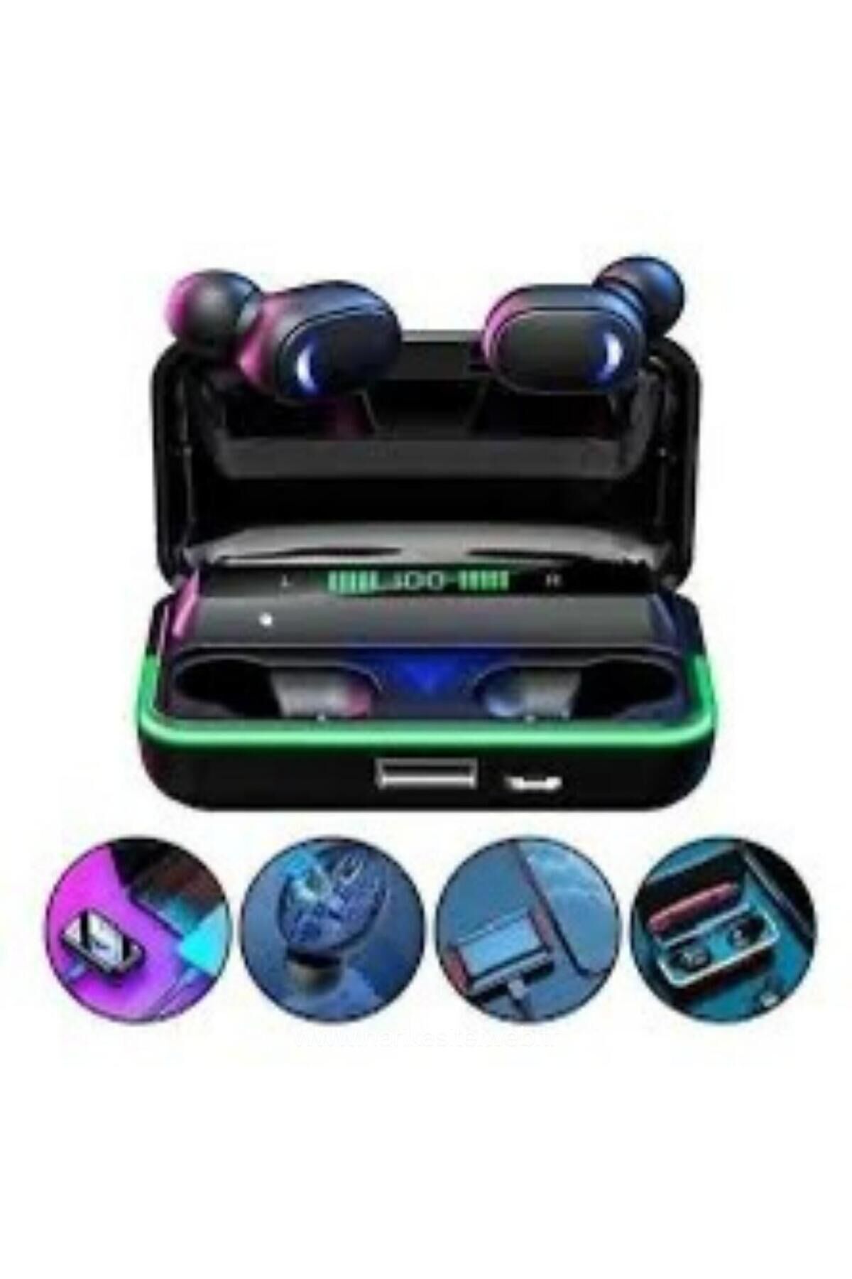RGB Işıklı Bluetooth 5.1 Kablosuz Kulaklık - Dijital Ekranlı, Powerbank Şarj Kutulu Kulaklık