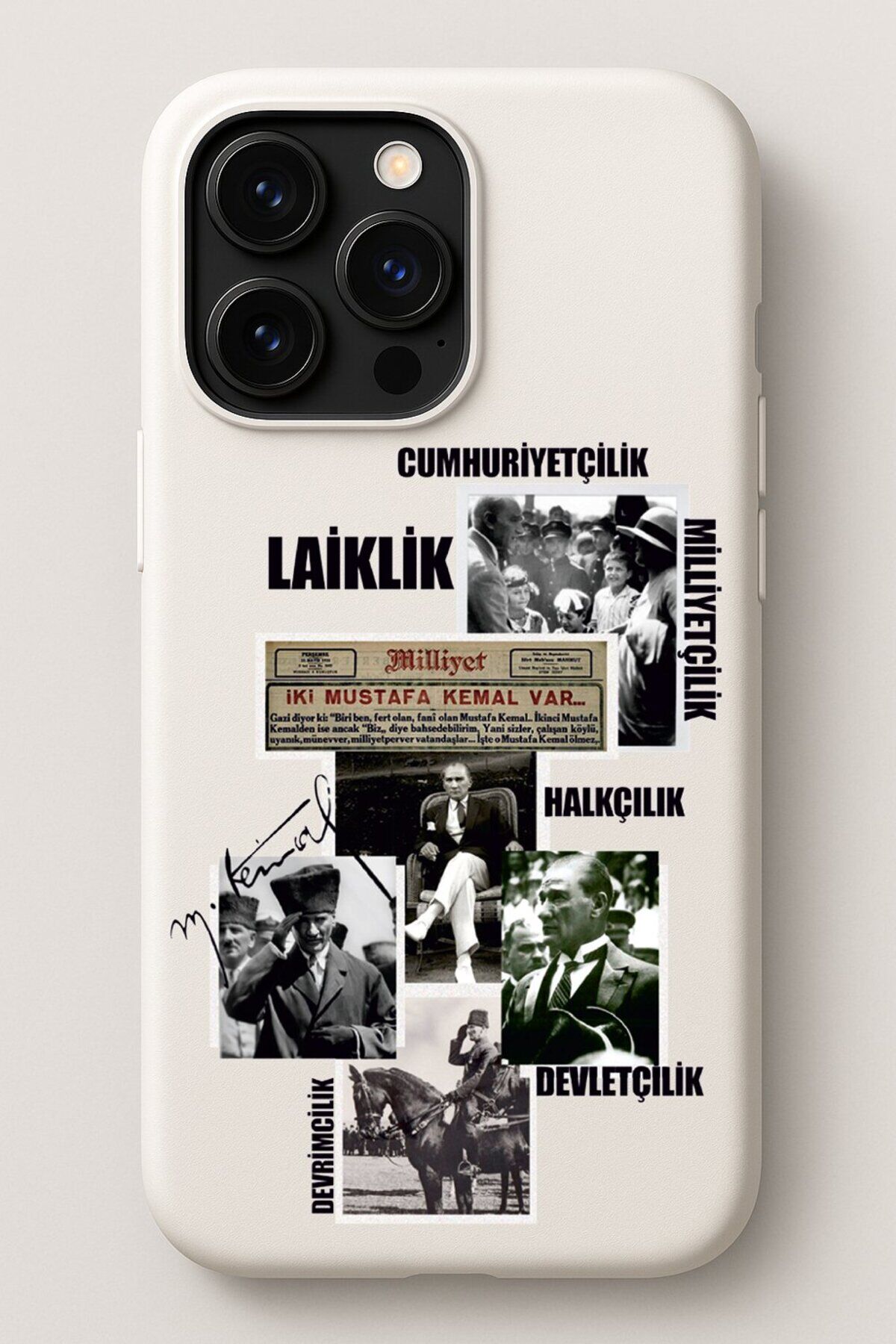 iPhone 13 Uyumlu Atatürk Kolaj Tasarım Baskılı İçi Kadife Lansman Kılıf