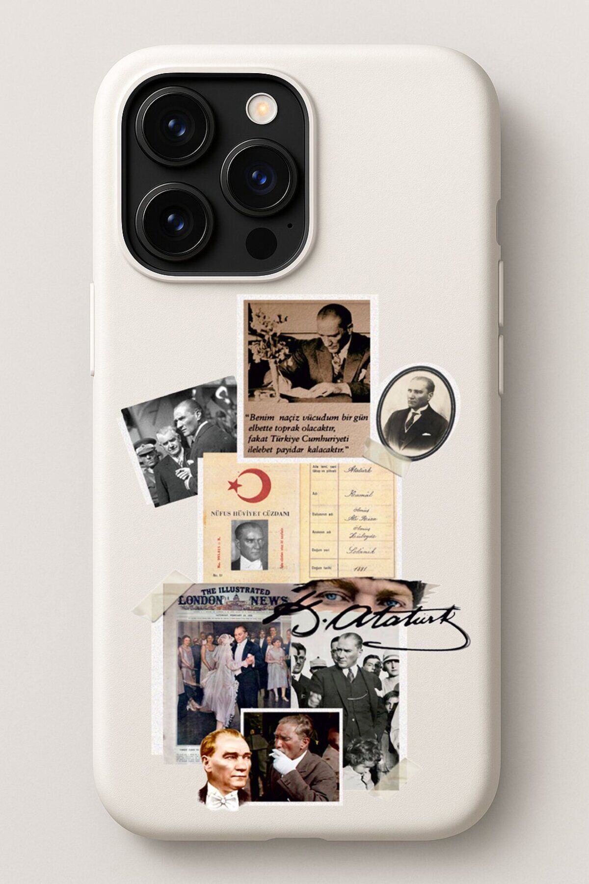 iPhone 13 Uyumlu Atatürk Kolaj Tasarım Baskılı İçi Kadife Lansman Kılıf