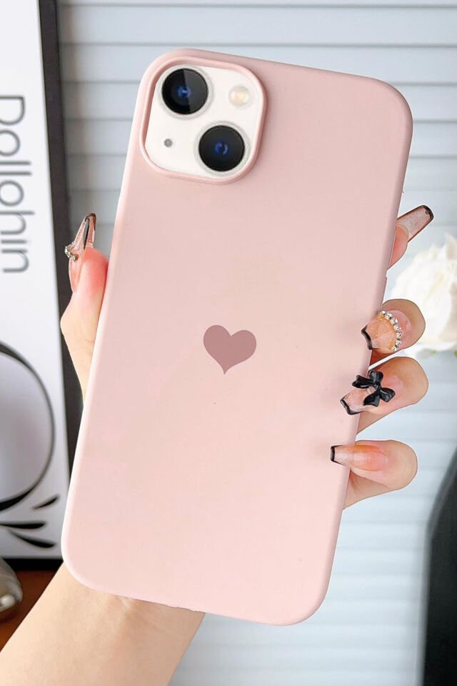 İphone 13/14 Uyumlu Kalp Baskılı Premium Içi Kadife Lansman Arka Kapak