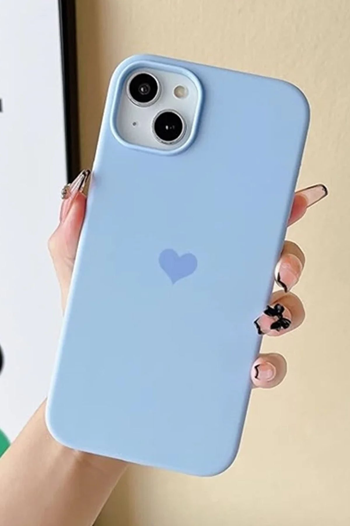 İphone 13/14 Uyumlu Kalp Baskılı Premium Içi Kadife Lansman Arka Kapak