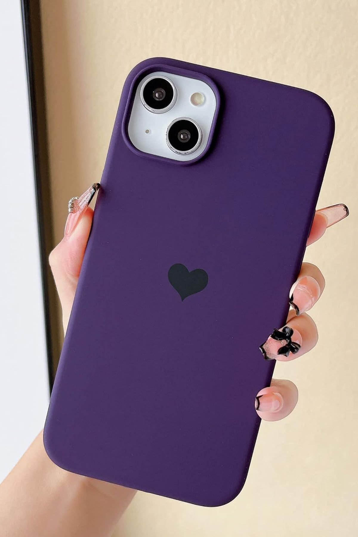 İphone 13/14 Uyumlu Kalp Baskılı Premium Içi Kadife Lansman Arka Kapak