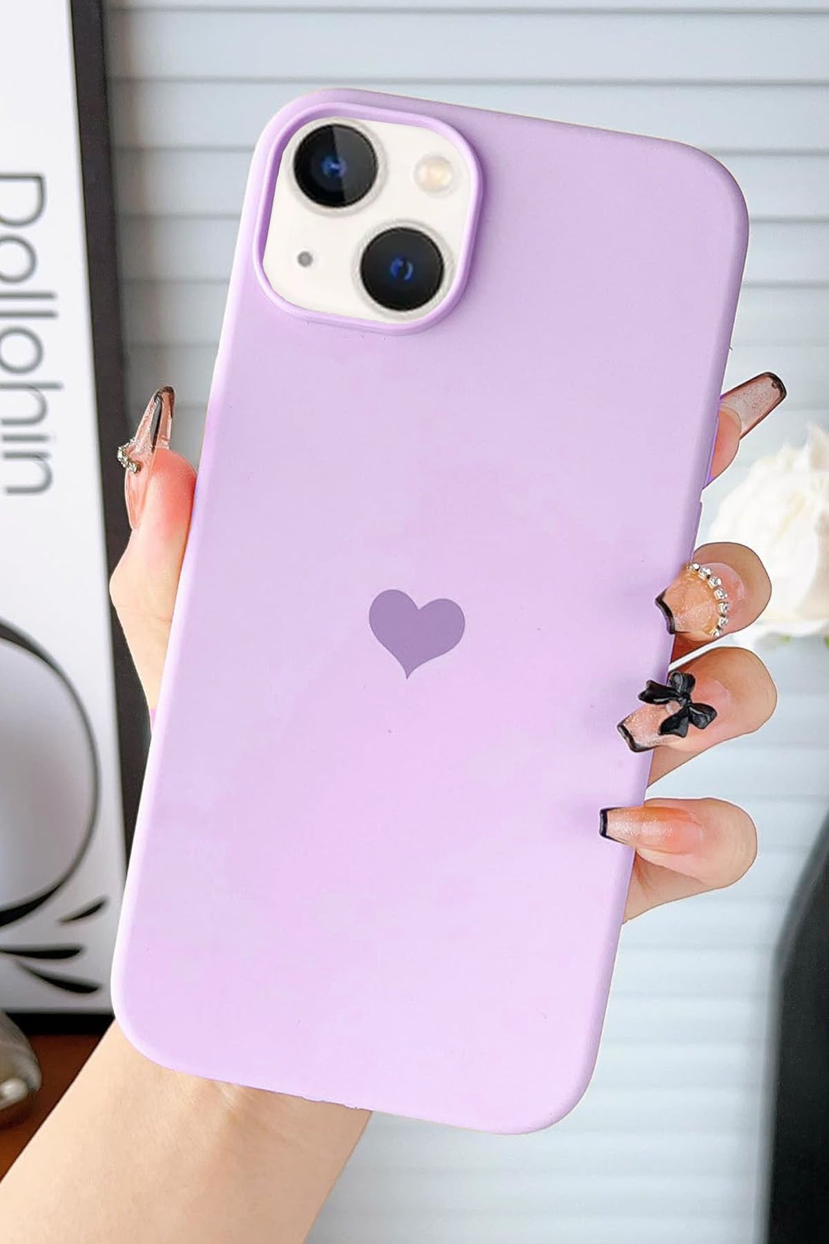 İphone 13/14 Uyumlu Kalp Baskılı Premium Içi Kadife Lansman Arka Kapak