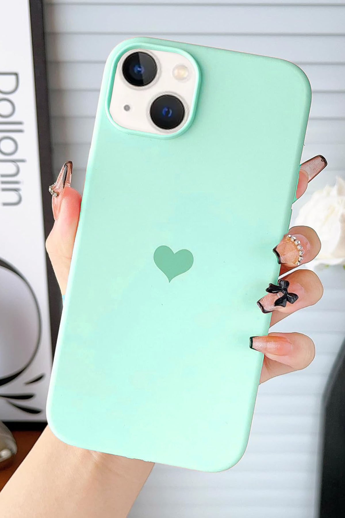 İphone 13/14 Uyumlu Kalp Baskılı Premium Içi Kadife Lansman Arka Kapak