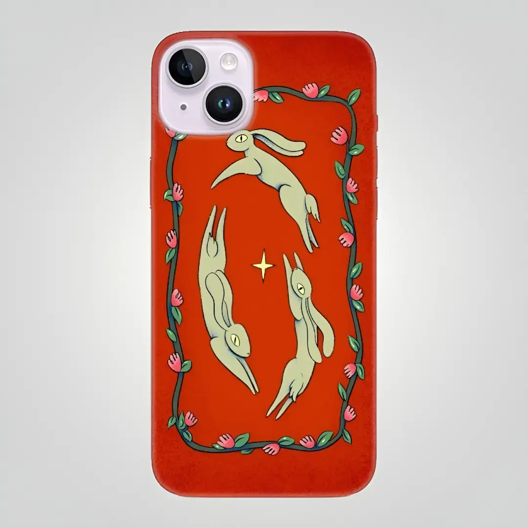 Mistik Tavşanlar ve Çiçek Çerçeveli Desenli Kılıf